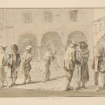 Scène de rue à Edimbourg, notez un highlander à droite en belted plaid - 1747-1751 - par Paul Sandby - British Museum - ref.1904,0819.71