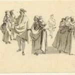 Scènes de rue à Edimbourg, notez les highlanders en belted plaid - 1747-1751 - par Paul Sandby - British Museum - ref.Nn,6.10