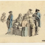 Scène de vie à Edimbourg, un groupe se trouvent à un étal, certains mangent - 1747-1751 - par Paul Sandby - British Museum - ref.Nn,6.63