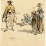 Groupe de personnes d'Edimbourg, la personne à gauche portant les tabourets à 3 pieds porte également un tablier taché, c'est probablement un tavernier - 1747-1751 - par Paul Sandby - British Museum - ref.Nn,6.9